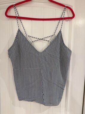 Bebe Striped Navy & White Spaghetti Strap V-Neck Cami size L